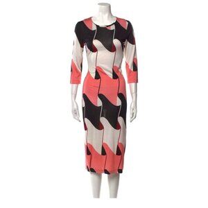 Diane von Furstenberg Saihana Geometric  Mod Go Go Print Silk Midi Dress 8